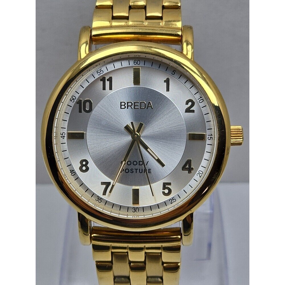Breda Good Posture Blossom 18K Gold Plated Quartz Watch 41mm Mens New Battery - Picture 4 of 11